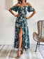 Ins Off-Shoulder Split Jurk Zomer Bloemenprint Rokstop Lange Jurk Met Tailleband Dames Strandkleding