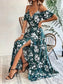 Ins Off-Shoulder Split Jurk Zomer Bloemenprint Rokstop Lange Jurk Met Tailleband Dames Strandkleding