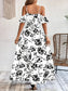 Ins Off-Shoulder Split Jurk Zomer Bloemenprint Rokstop Lange Jurk Met Tailleband Dames Strandkleding