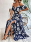 Ins Off-Shoulder Split Jurk Zomer Bloemenprint Rokstop Lange Jurk Met Tailleband Dames Strandkleding